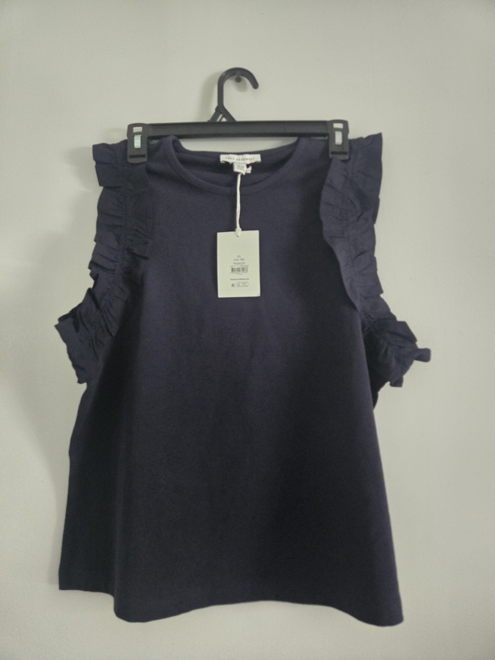 Ruffle Sleeve Navy Short Sleeve Tee